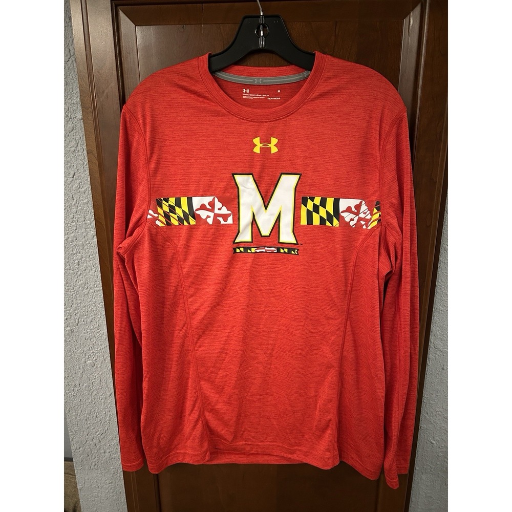 University Of Maryland Shirt Adult Medium Under Armour Red Long Sleeve Athletic